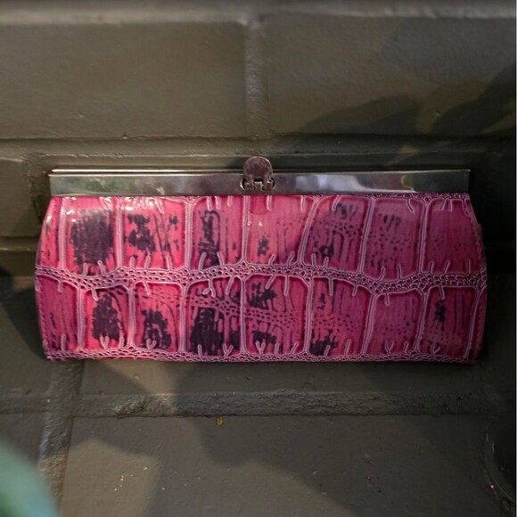 Handbags - Pink Crocodile Embossed Clutch